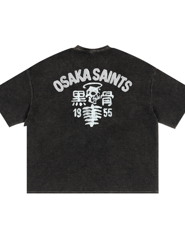 "Black Bone 800" Black - PREMIUM Waffle knit Boxy tee