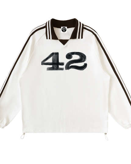 "42 Iron Soul Dirt Track Race"  Contrast Striped Lapel Collar Sweatshirt