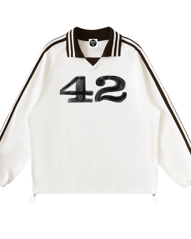 "42 Iron Soul Dirt Track Race"  Contrast Striped Lapel Collar Sweatshirt
