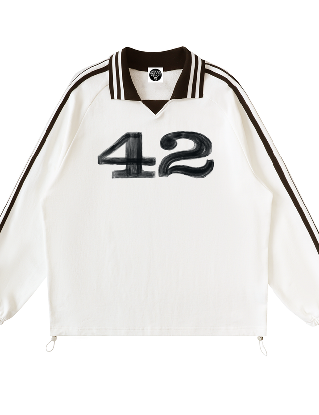 "42 Iron Soul Dirt Track Race"  Contrast Striped Lapel Collar Sweatshirt