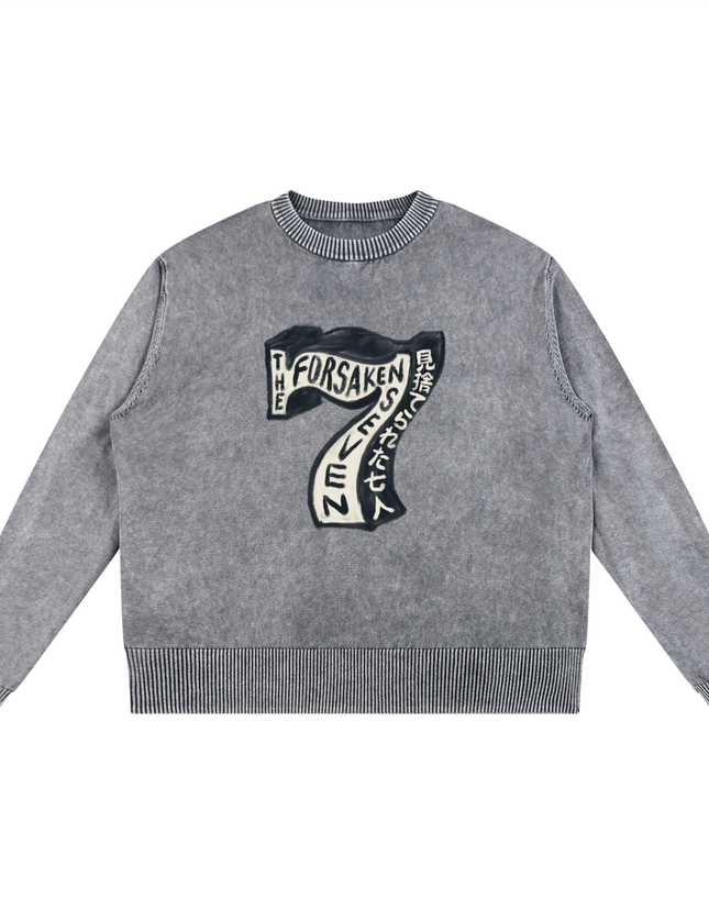 "The Forsaken Seven" Mineral Wash Oversized Sweater