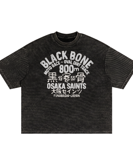 "Black Bone 800" Black - PREMIUM Waffle knit Boxy tee