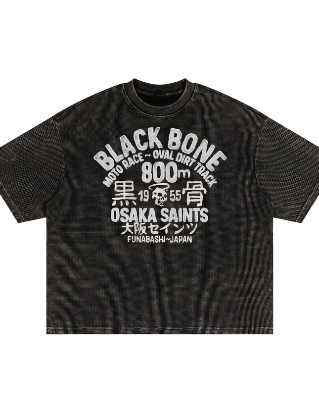 "Black Bone 800" Black - PREMIUM Waffle knit Boxy tee