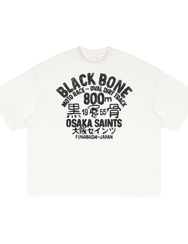 "Black Bone 800" White - PREMIUM Waffle knit Boxy tee