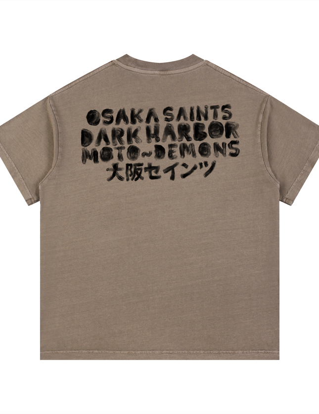 Osaka Saints  "Dark Harbor Moto-Demons"Vintage Wash Cotton T-Shirt