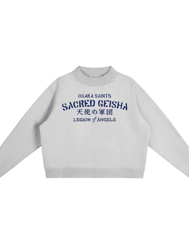 "Sacred Geisha - Legion of Angels" PREMIUM Fleece Mock-Neck Crew Sweatshirt