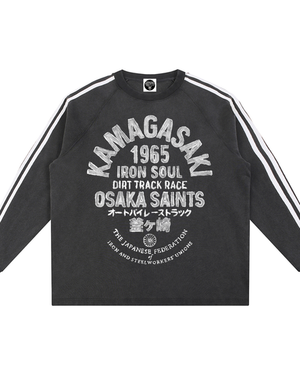 "Iron Soul Dirt Track Race" Snow Washed Contrast Tape Sweatshirt