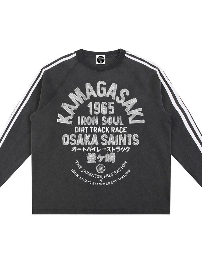 "Iron Soul Dirt Track Race" Snow Washed Contrast Tape Sweatshirt